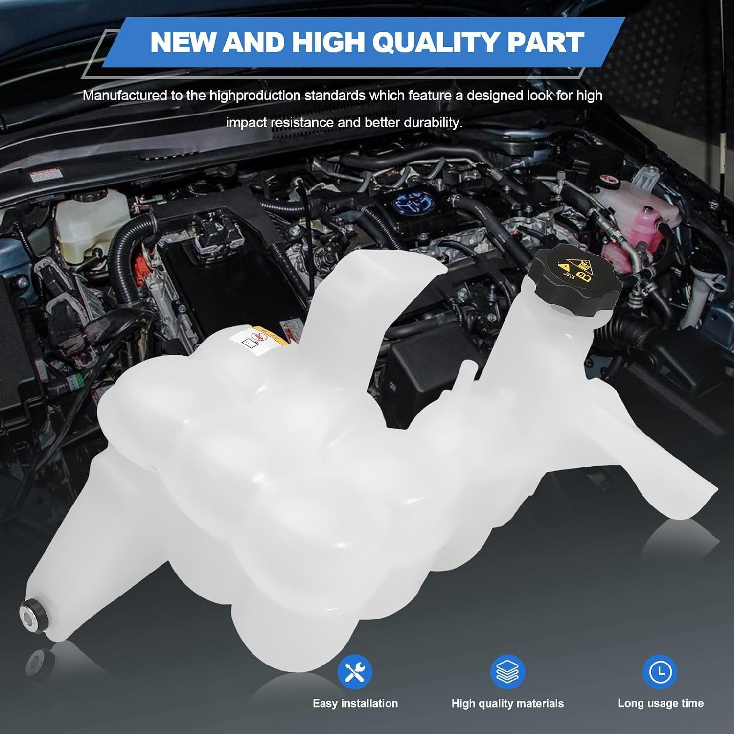 603-839 Engine Coolant Reservoir with Sensor & Cap Fits for 2013-2018 Ram 2500/3500/4500/5500 6.7L# 68166475AB 68166475AC Overflow Pressurized Expansion Reservoir w/Cap ,Coolant Recovery Tank
