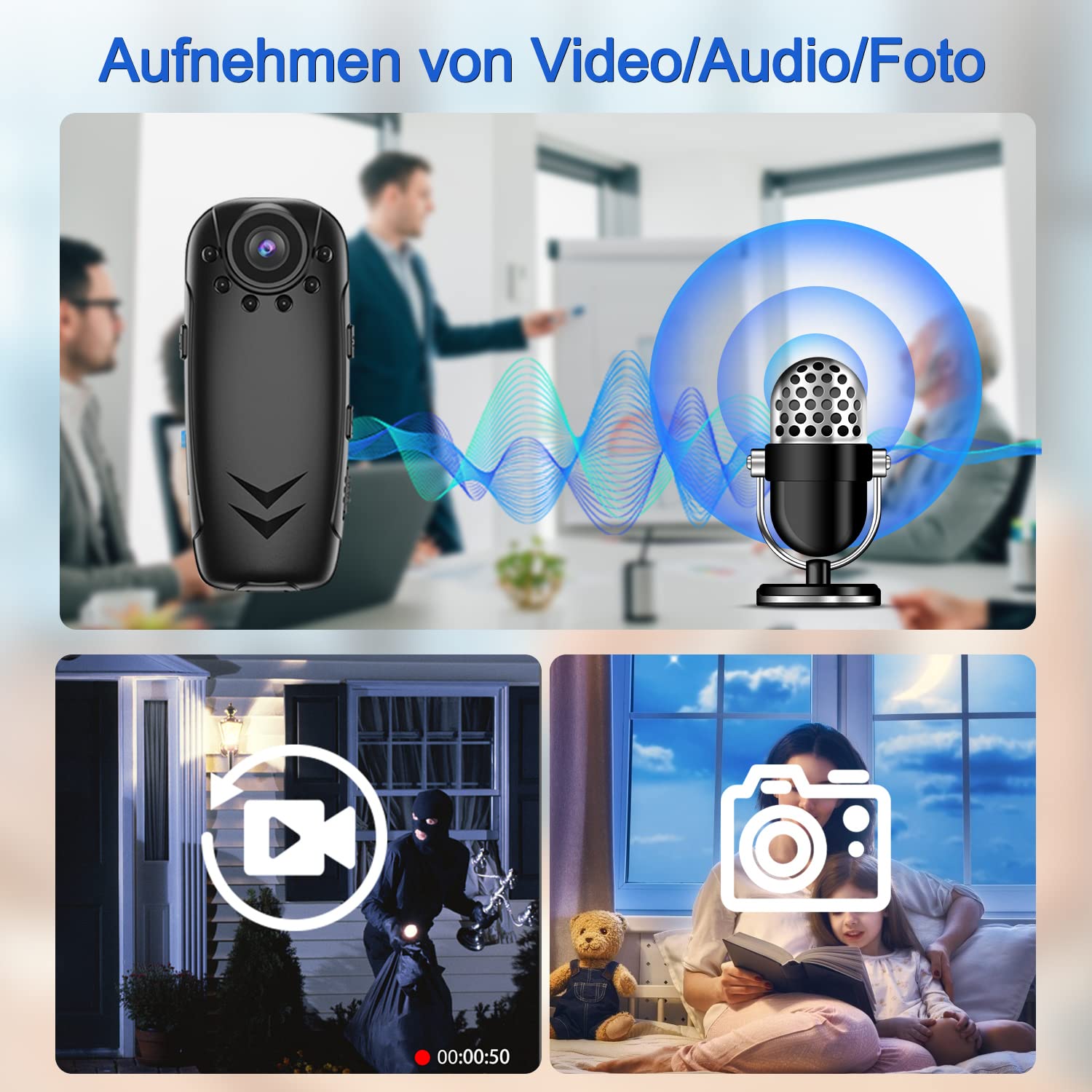 Kaysunlink Verbeterde mini-camera 1080P, 64 GB camcorder, geheugenkaart, draagbaar