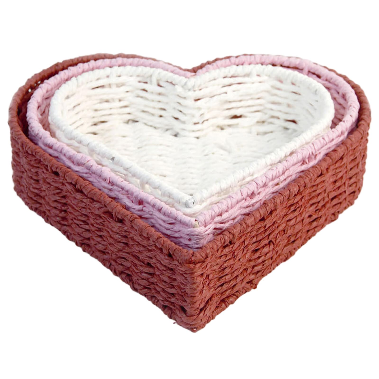 Alipis Cestas Tejidas a Mano en Forma de Corazón Juego de 3 Unidades Cesta Decorativa de Cuerda de Papel Organizador para Joyas y Artículos de Tocador