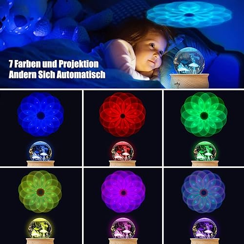 Miniatura 2 de Caja de música, caja de música con bola de cristal 3D con proyección de luz RGB, base de madera giratoria de 360, luz nocturna, el mejor regalo para