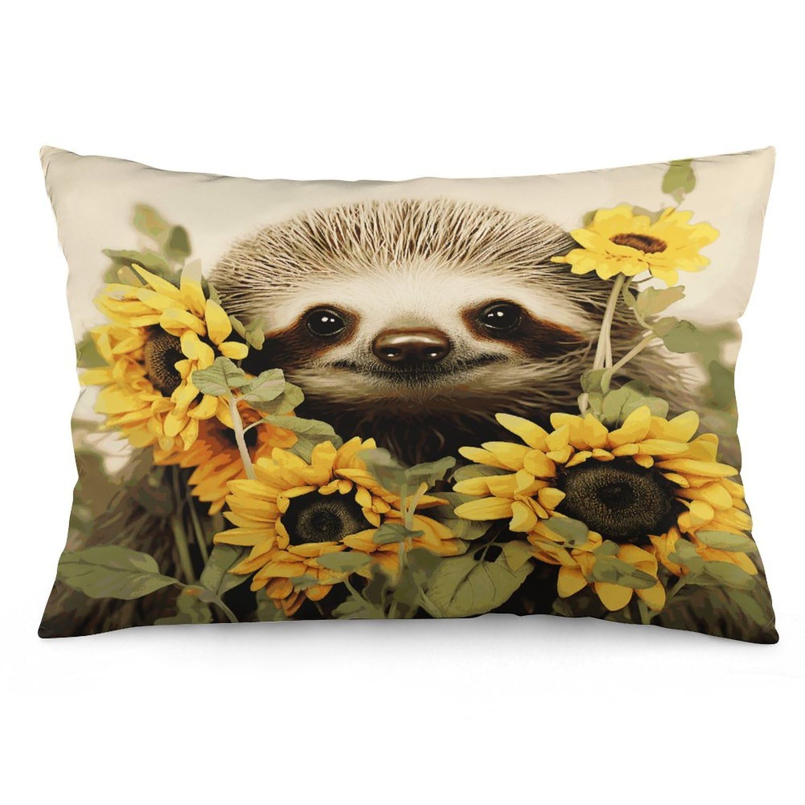 Sloth Sunflower Throw Pillow Covers with Silent Zipper Polyester Pillow Protectors Removable Pillow Cases Soft Pillowcase Cozy Pillow Sham Cushion Cover for Sofa Car Bed 16 "x24