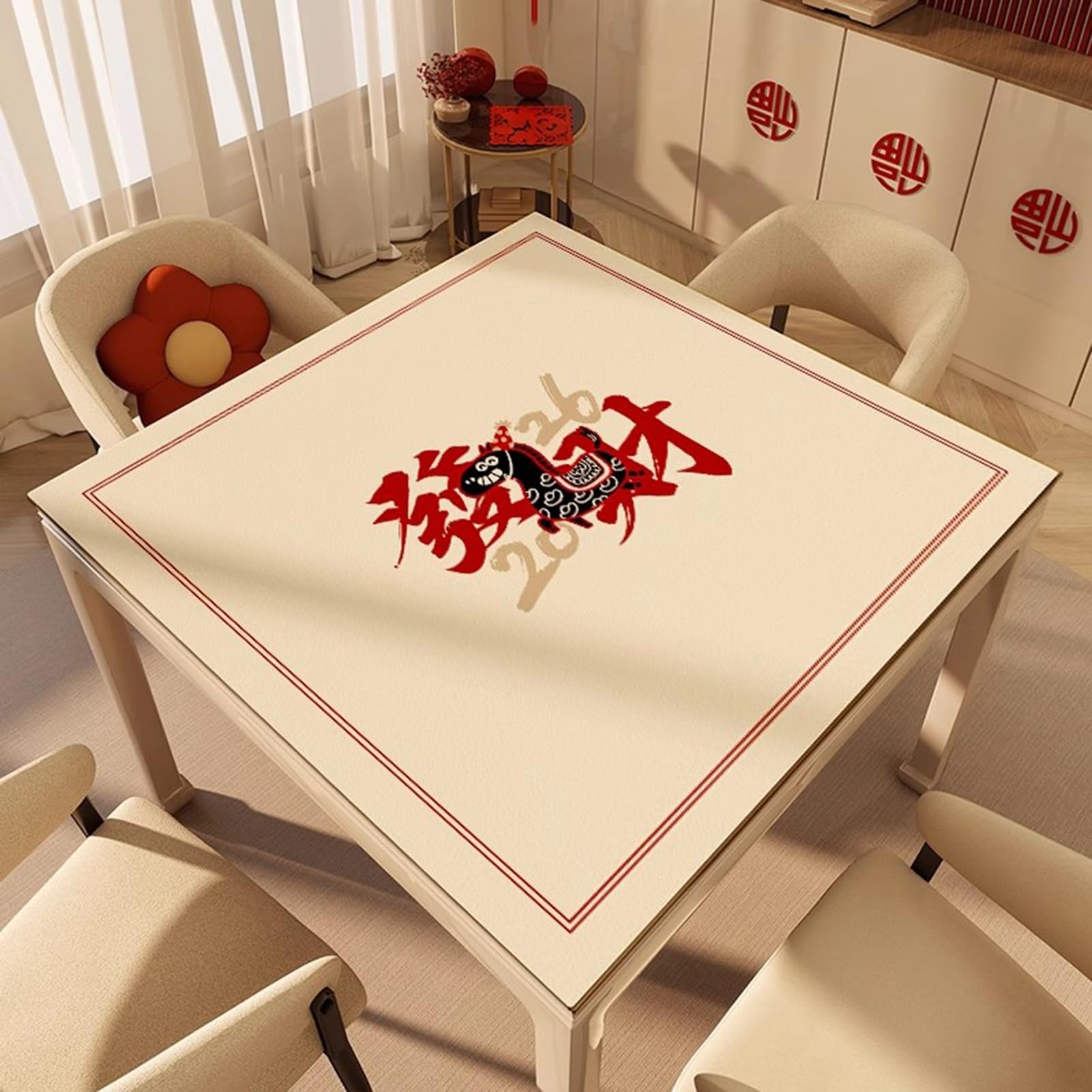 Miękka, zagęszczona i antypoślizgowa mata do zabawy w domu z gumowym podkładem gier Mahjong, poker, karcianych, planszowych kafelkowych(120cm/47.24in)