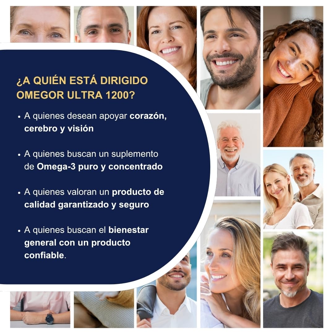 OMEGOR Ultra 1200 Omega 3 IFOS (60 Cápsulas) de Máxima Concentración - Omega3 EPA 610mg y DHA 510mg - Sin Sabor a Aceite de Pescado y Fácil de Digerir