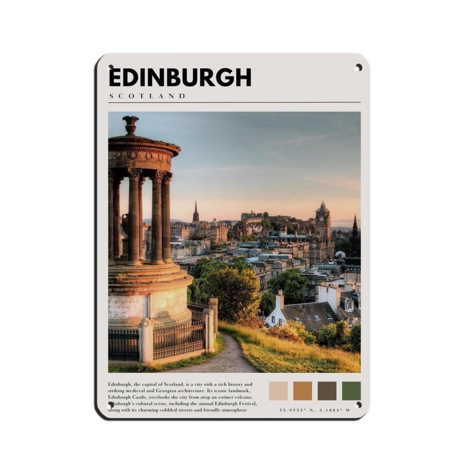 Edinburgh Scotland Poster Scotland Art Retro Poster Metal Tin Sign Chic Art Retro Iron Painting Bar People Cave Cafe Family Garage Poster Wall Decoration 12x16inch(30x40cm)