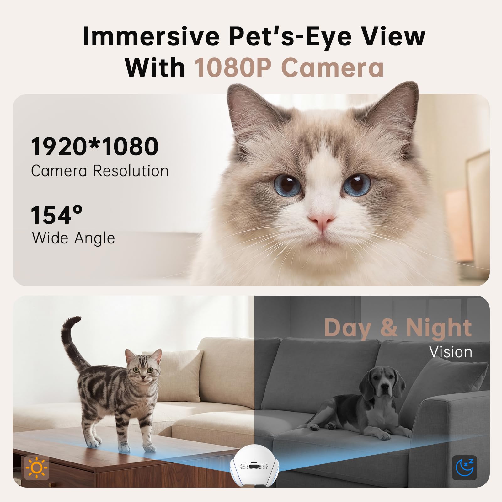 2026 Upgraded Pet Camera Movable 1080P, 2-Way Audio Cat/Dog Camera Robot, Night Vision, Battery-Operated, Auto-Recharge Smart Cam with App Control, Motion Detection, Support Cloud & SD Card Storage - image 2