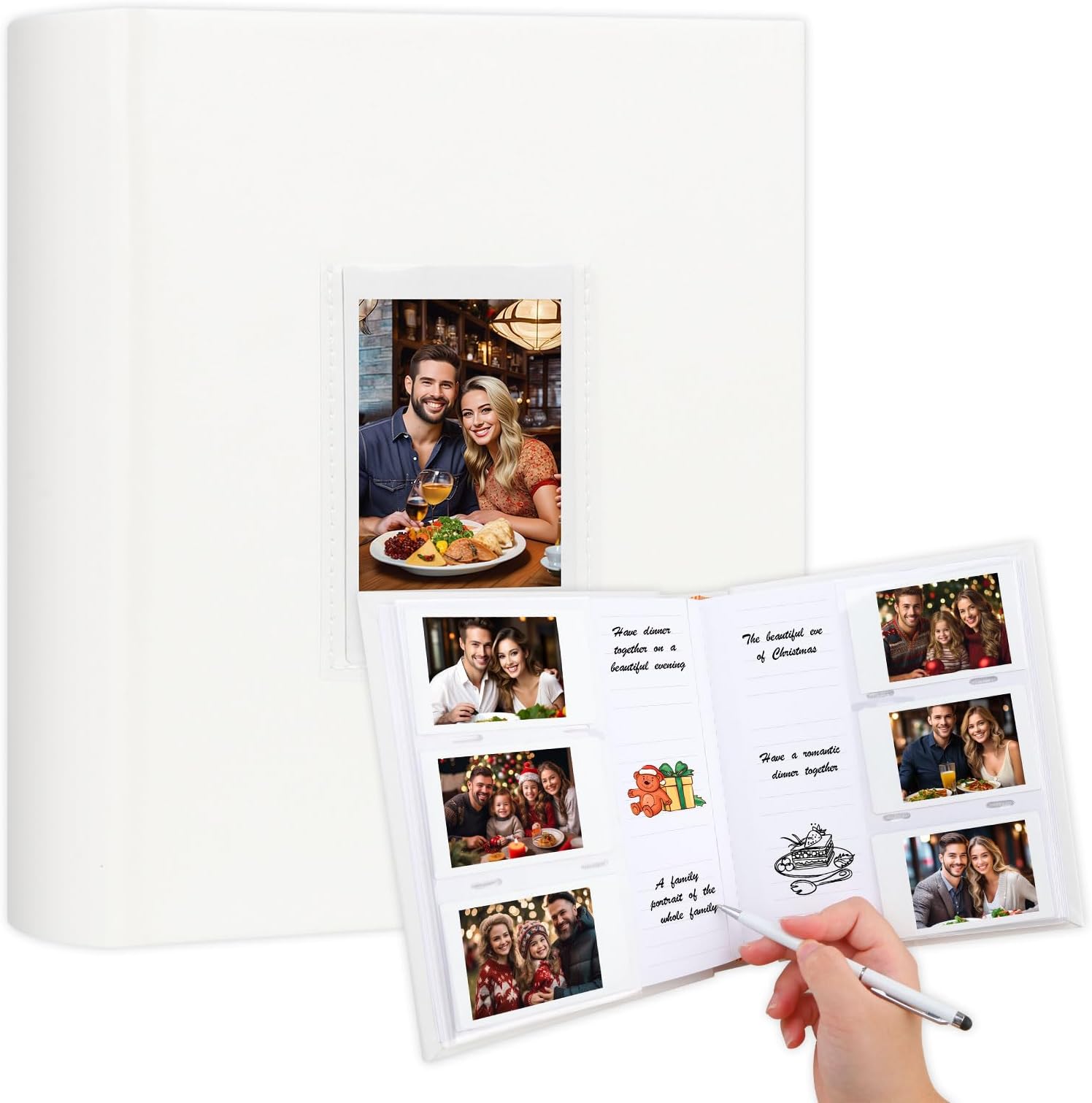180 Pockets Photo Album with Writing Space for Polaroid,Photo Album for Fujifilm Instax Mini Camera,Leather Cover, for Instax Mini 12 11 9 40 8 7 Evo LiPlay Instant Camera (180 Pockets White)