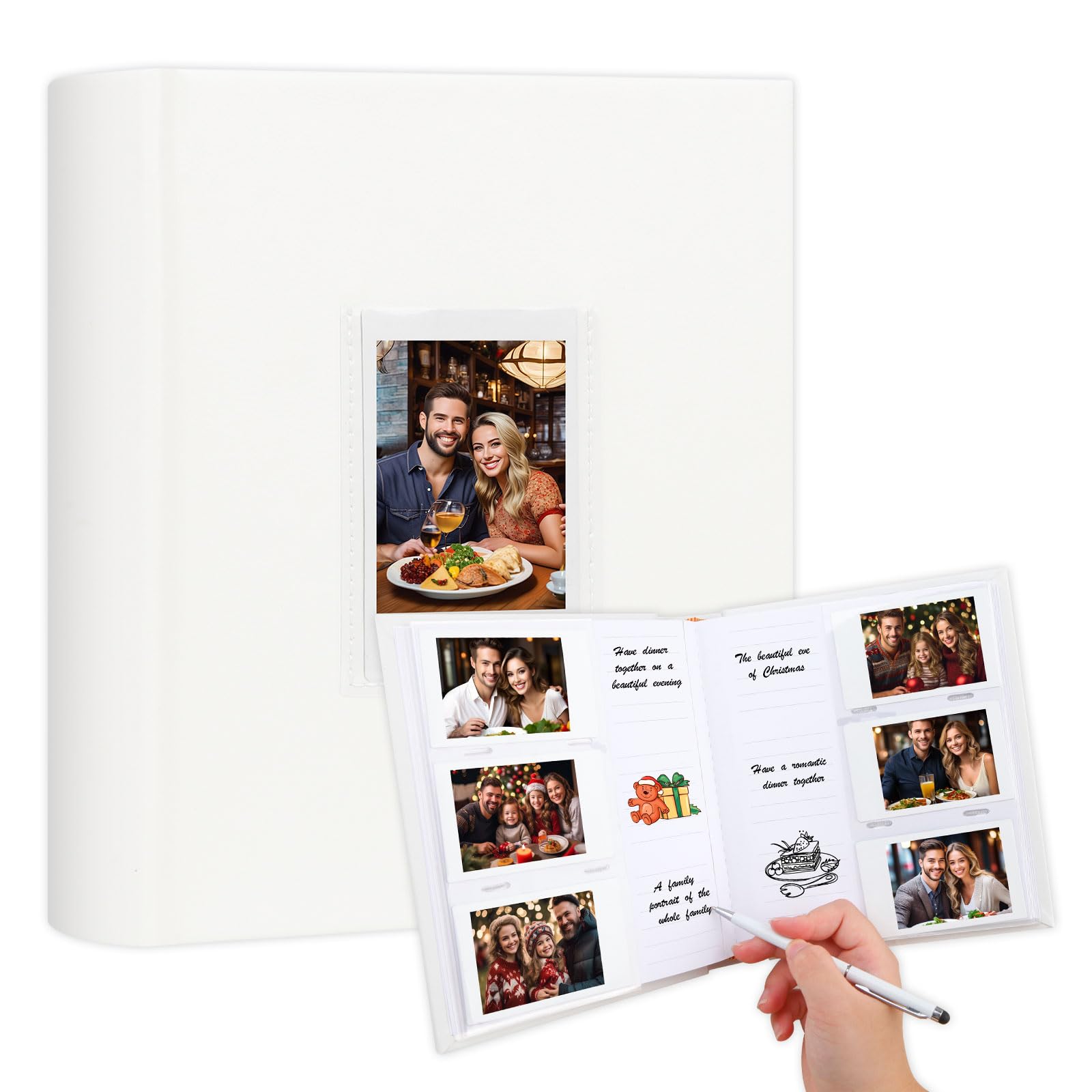 180 Pockets Photo Album with Writing Space for Polaroid,Photo Album for Fujifilm Instax Mini Camera,Leather Cover, for Instax Mini 12 11 9 40 8 7 Evo LiPlay Instant Camera (180 Pockets White)