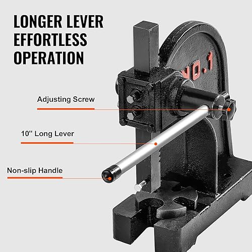 Miniatura 3 de VEVOR Prensa de árbol manual, prensa de eje manual de 1 tonelada, hierro fundido de alta resistencia, prensa manual de escritorio para escritorio,