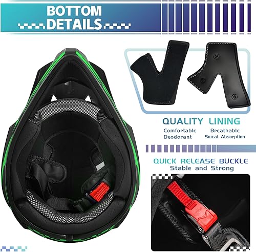 Miniatura 4 de Casco de motocross todoterreno para jóvenes, aprobado por DOT, casco de motocicleta de cara completa para motocicleta de cuatro ruedas, casco ATV MX