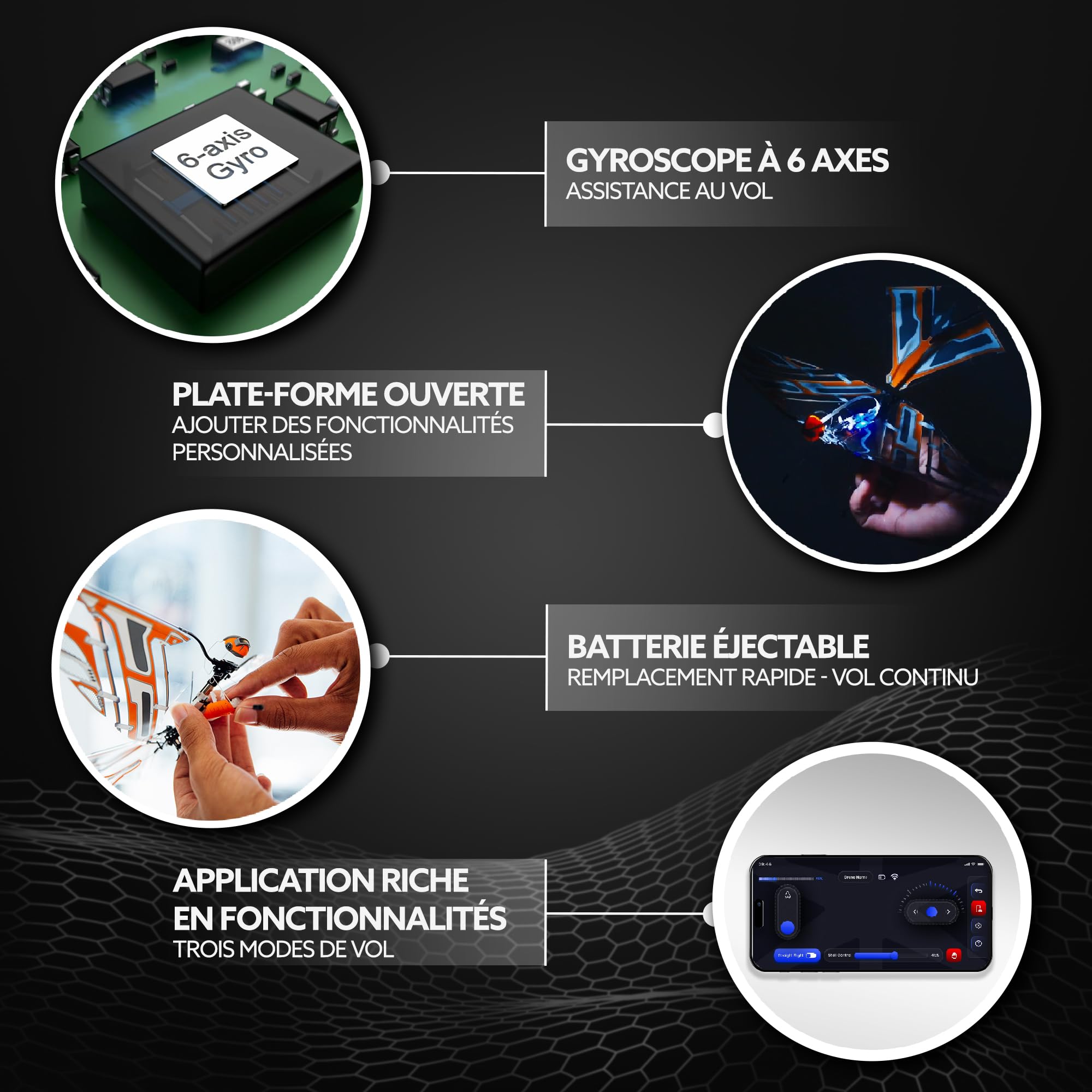 BionicBird X-Fly Combo | Drone ornithoptère assisté par capteurs avec Accessoires | Oiseau RC & contrôlé Via Application Smartphone iOS & Android | Autopilot & stabilisateur gyroscopique 6 Axes