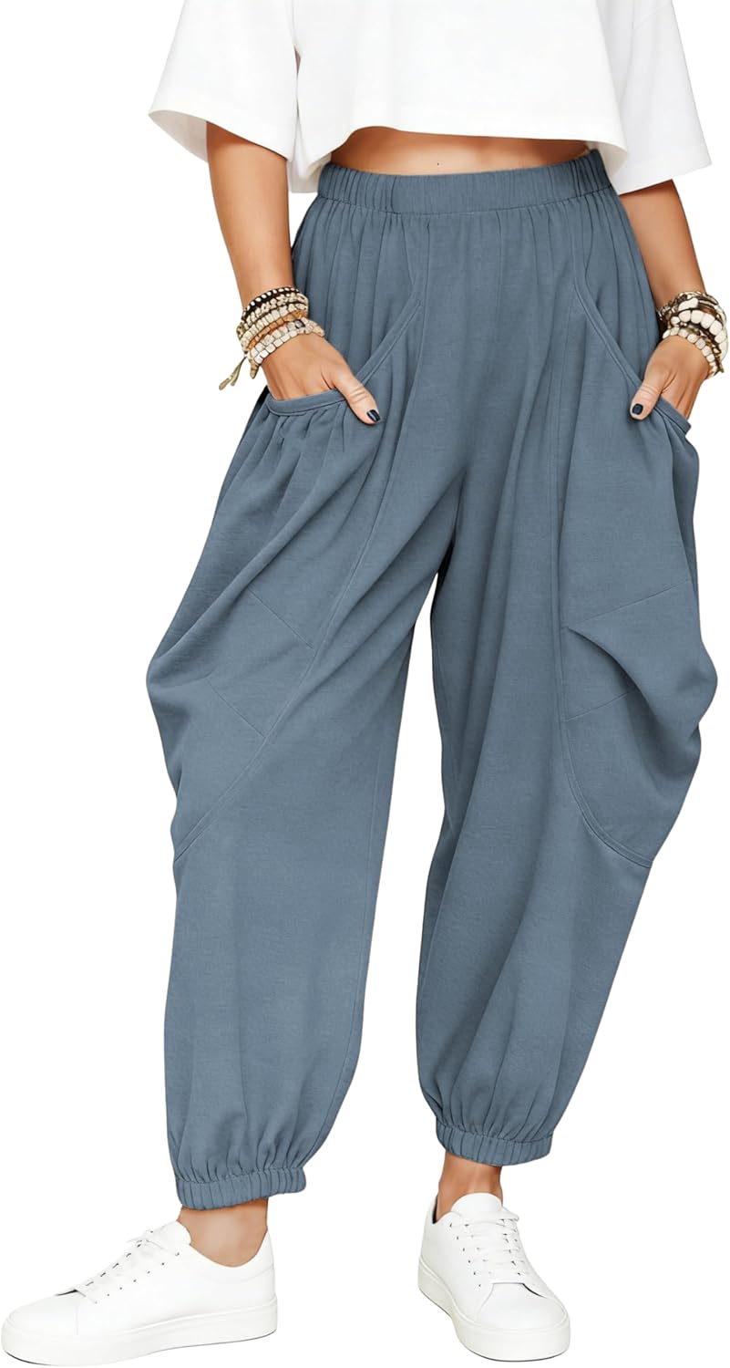 Himosyber Women's Baggy Harem Pants Casual Loose Elastic High Waist Lounge Sweatpants Comfy Joggers with Pockets