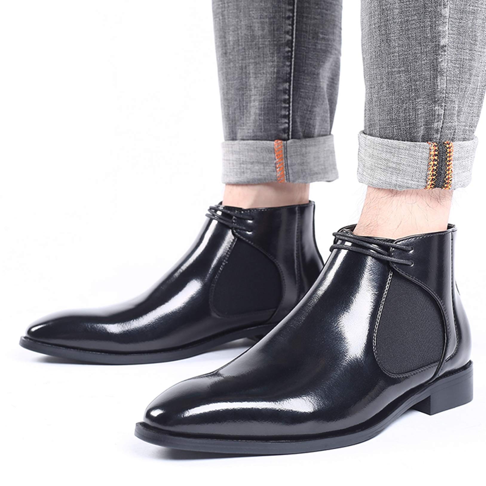 Stivaletti Chelsea per Uomo Tinta Unita Impermeabile Slip-On Stringati Autunno Inverno Stivaletti Comfort Soft Bottom Business Office Stivali in Pelle