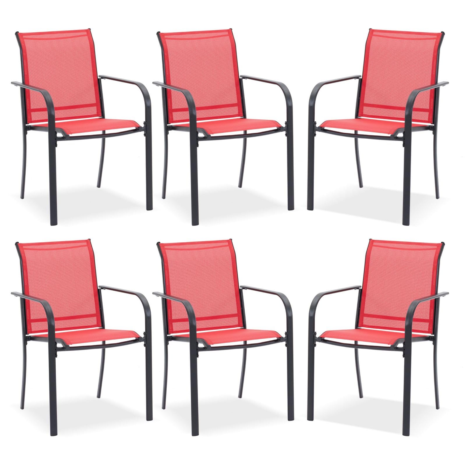 DIFY Patio Dining Chairs Set of 6, Stackable Outdoor Metal Chairs for Garden, Porch and Lawn, Red