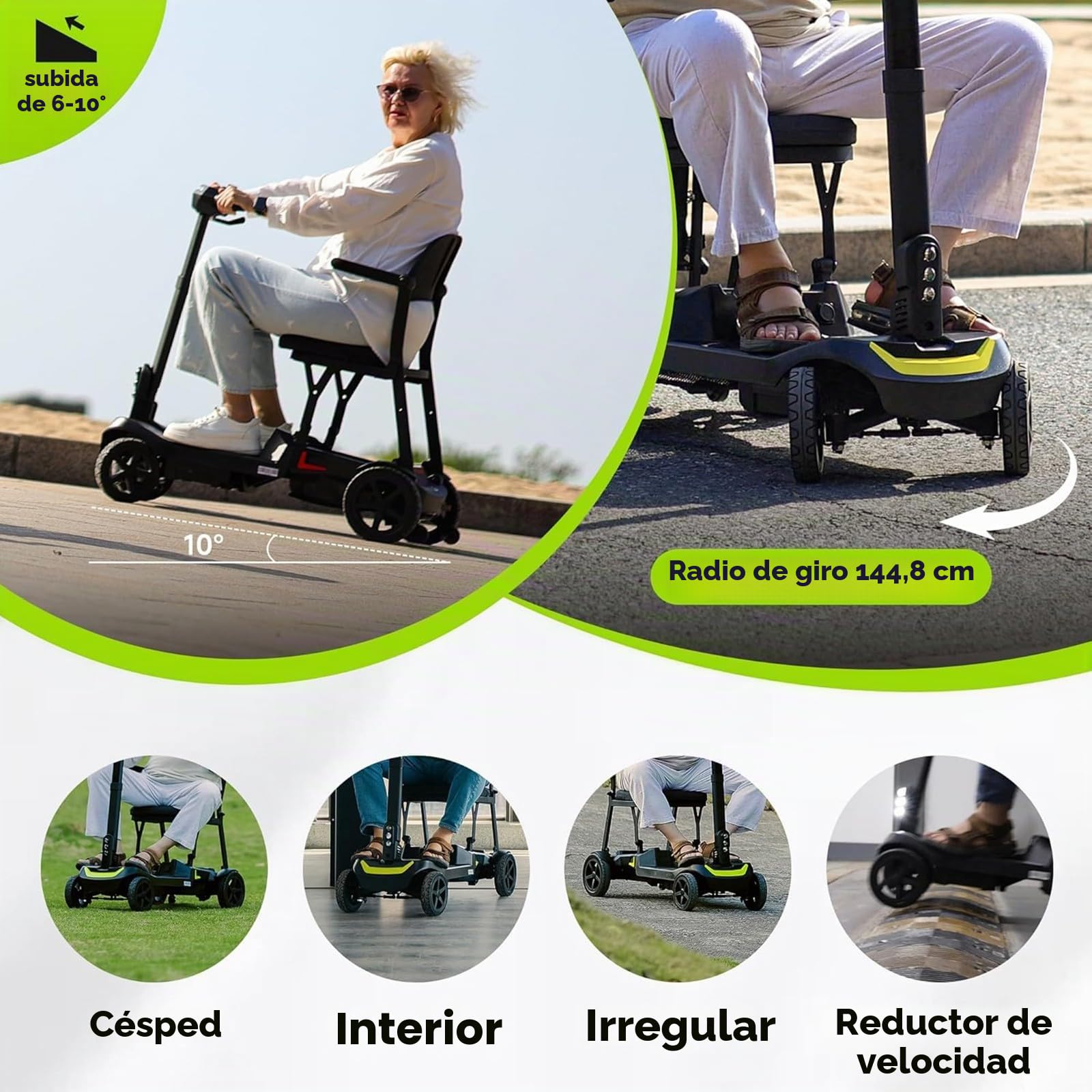 Scooter De Movilidad De 4 Ruedas Con Motor, Autonomía De 24 Km,Velocidad Máxima De 8 Km/H Y Baterías Extraíbles Duales Para Personas Mayores O Discapacitadas Silver