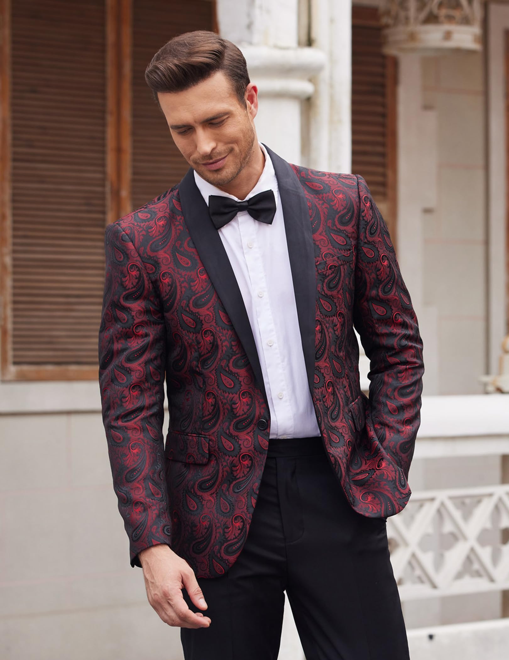 COOFANDY Blazer casual para hombre, chaqueta de cachemira, traje retro jacquard con estampado floral, esmoquin con un botón, abrigos elegantes, chaqueta elegante para cenar