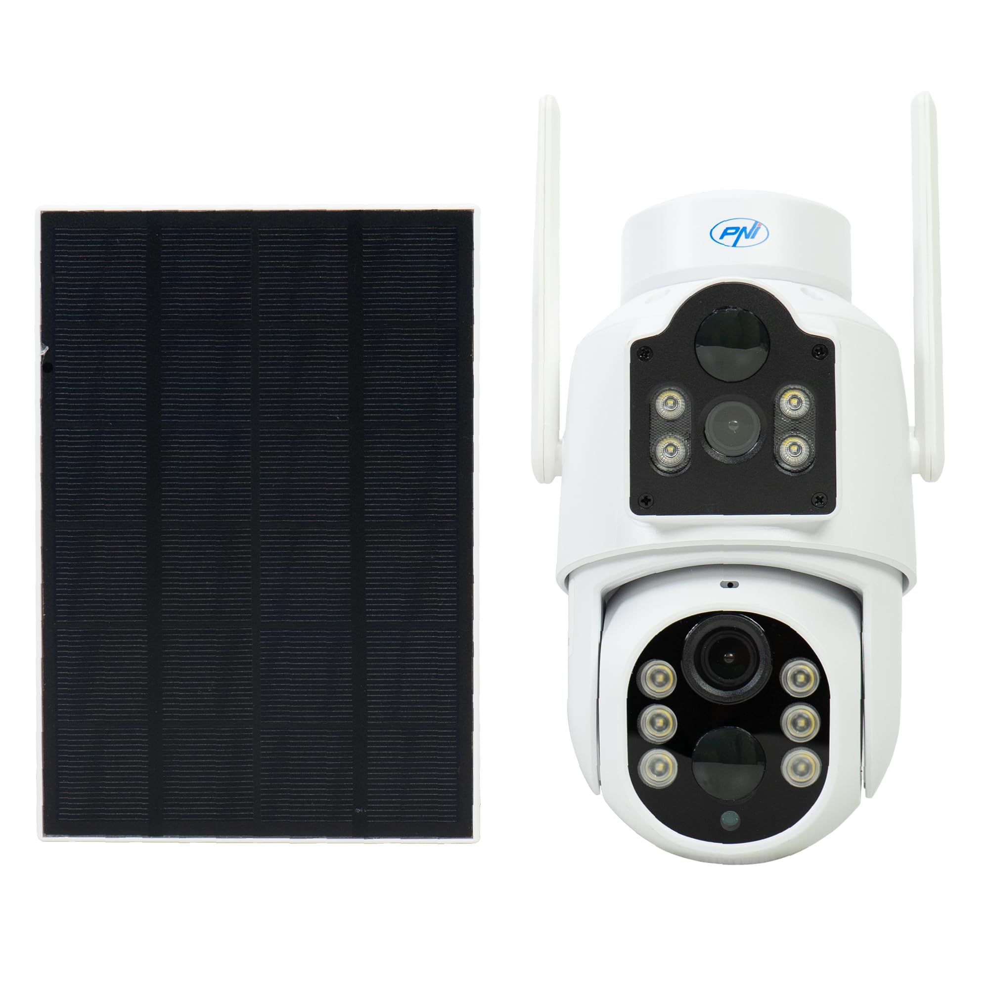PNI Kamera do monitoringu wideo IP792 z podwójnym obiektywem 2 MP + 2 MP, panel słoneczny 3 W, wbudowana bateria 6000 mAh, wykrywanie ruchu, gniazdo kart micro SD, noktowizor, dwukierunkowy dźwięk,