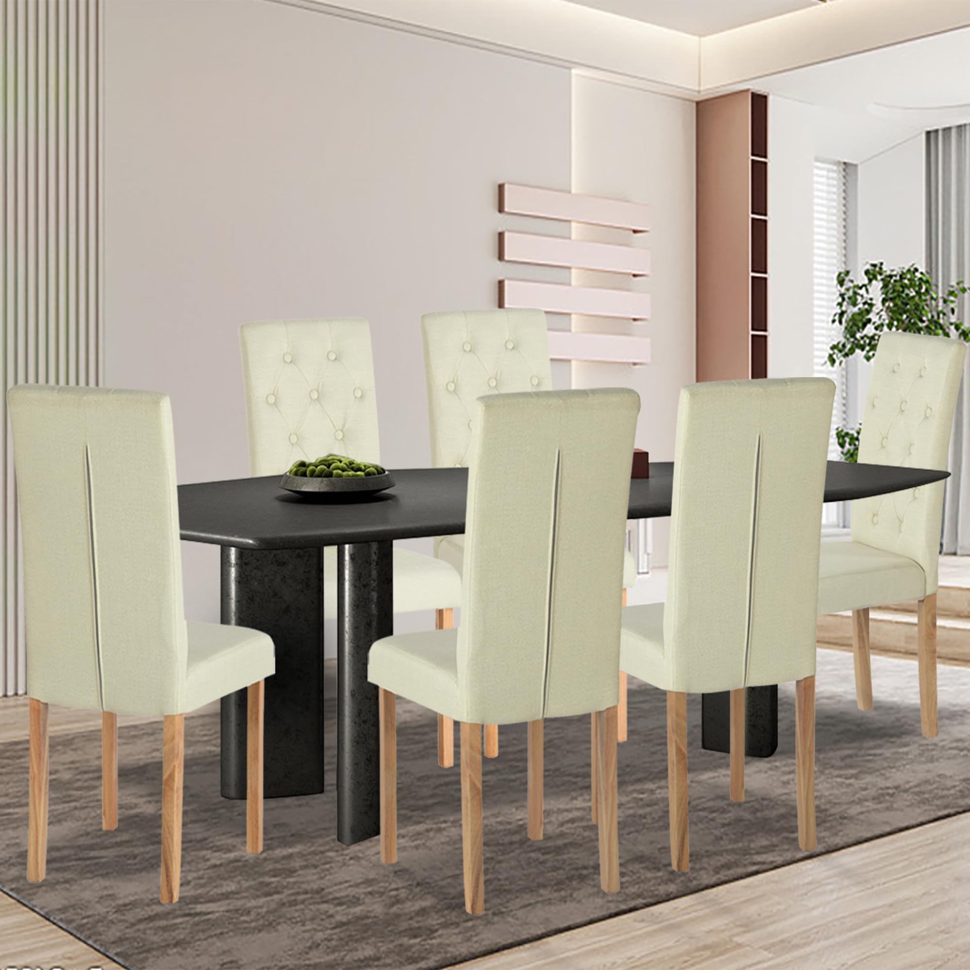 Set da 6 pezzi Gepolsterte Esszimmerstühle Beige – Moderne Skandinavische Küche Möbel Stilvolle Sitzgelegenheit 55cm Hoch Perfekt für Esszimmer und Wohnzimmer
