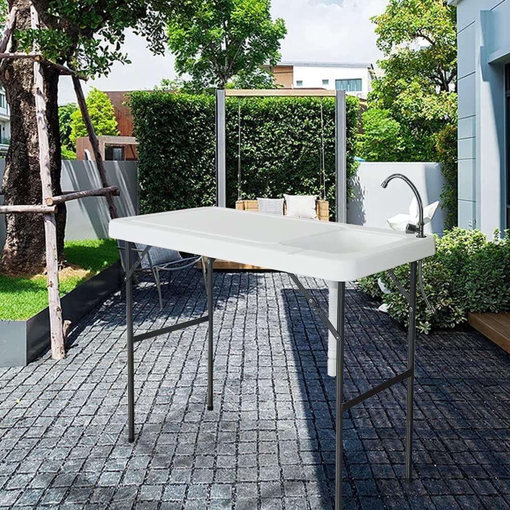 Byya BXTY115-A Portable Outdoor Folding Fish and Game Cleaning Table w/Sink Faucet and Drain Hose