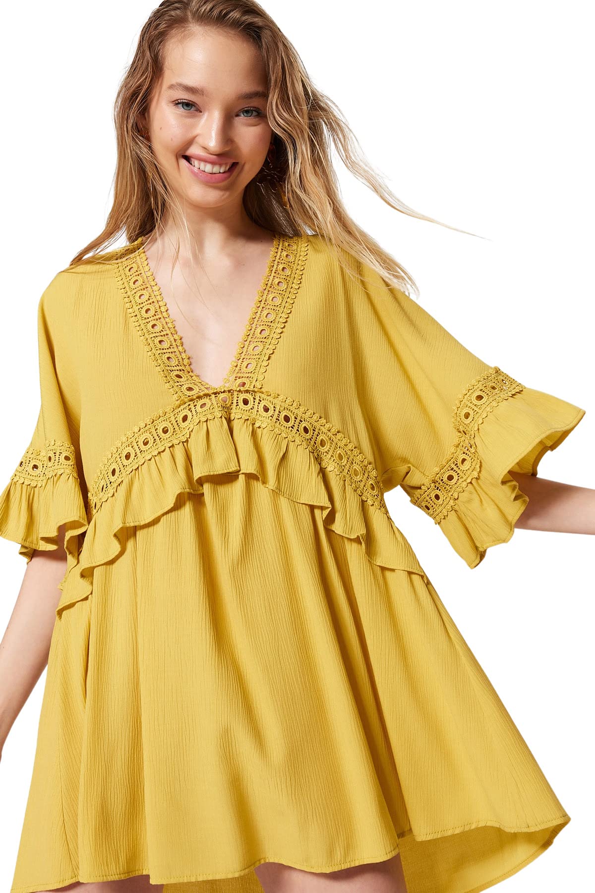 Trendyol Women Beachwear Mini Basic Regular fit Woven Dress,Oil Green,38