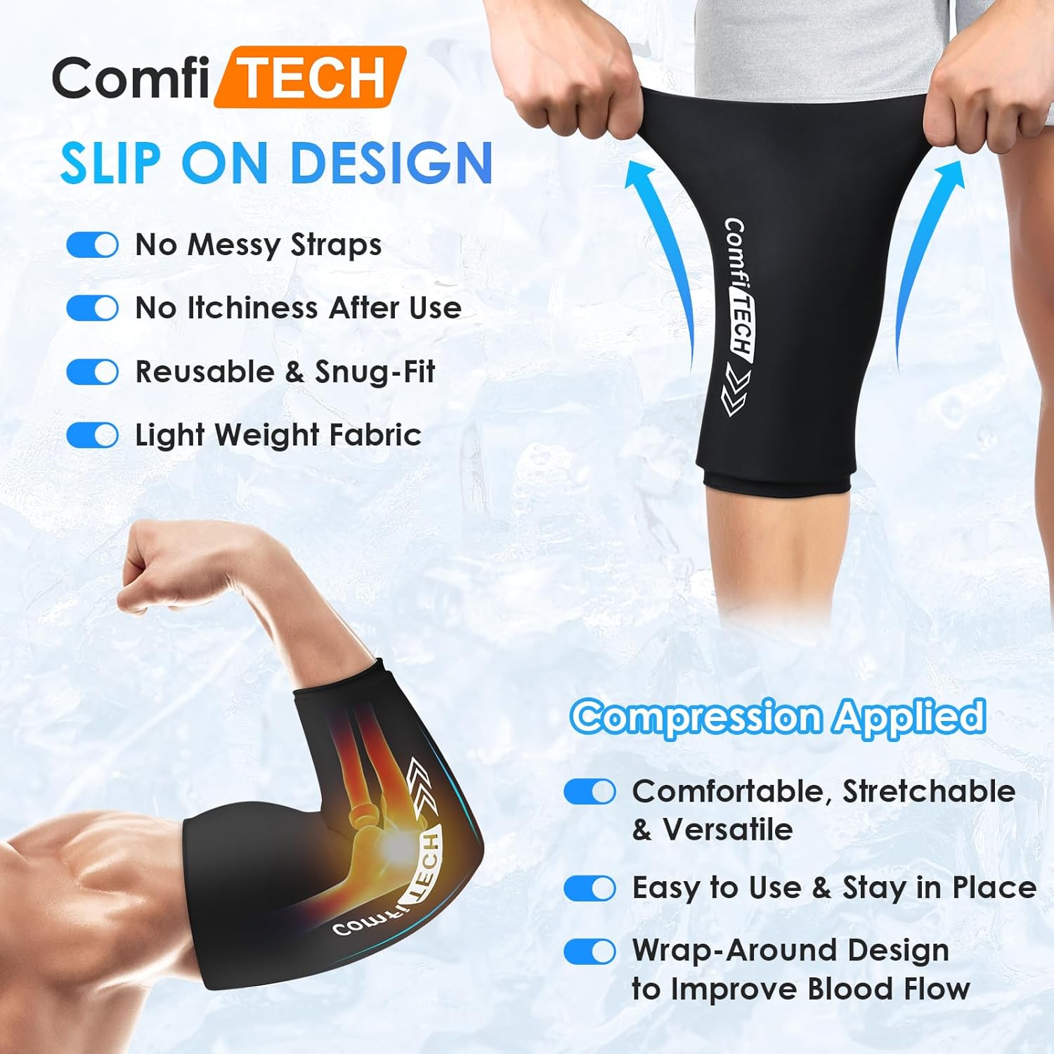 Comfitech Knee Ice Sleeve for Cooling Application, Flexible Cold Gel Pack Reusable, Medium