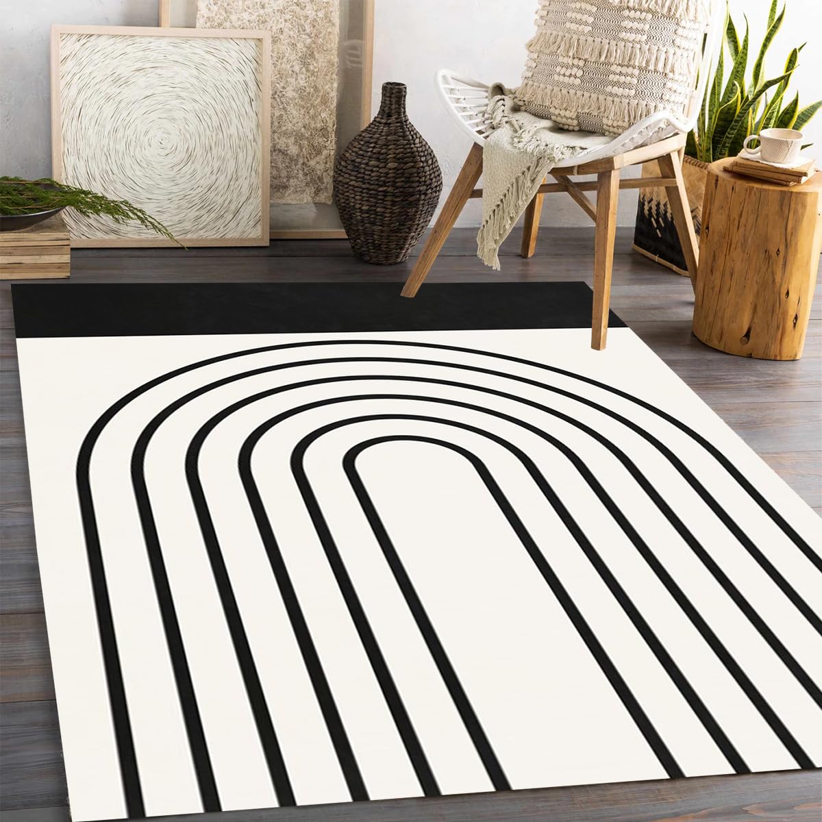 Abani Cream Area Rug For Living Room, Bedroom - Block Pattern- 8' X 10