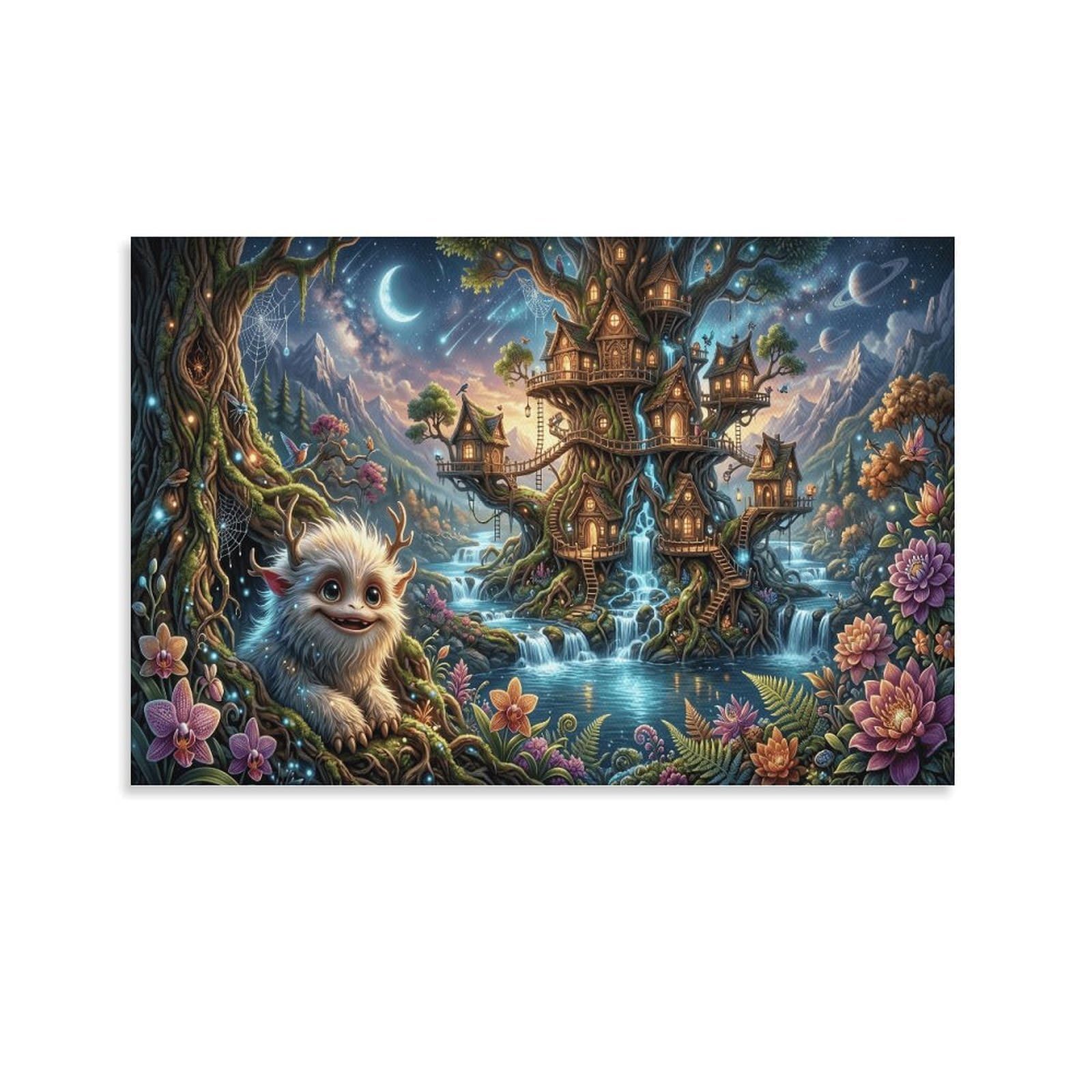 XPASHIQWC Little Creature Poster Artwork Forest Treehouse Giclee Canvas Prints Modern Canvas Wall Art Picture Wall Hanging for Office Gym Living Room Decor 08x12inch(20x30cm)