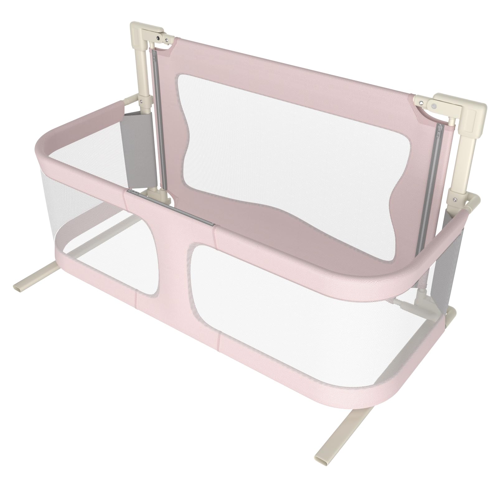 HUOLE Barandilla de Cama Portátil de Seguridad con Bloqueo y cinturón Ajustable-Barrera Cama Bebé Barrera Seguridad bebé Compacta, Malla Transpirable-120 x 50 x 105 cm (Rosa)