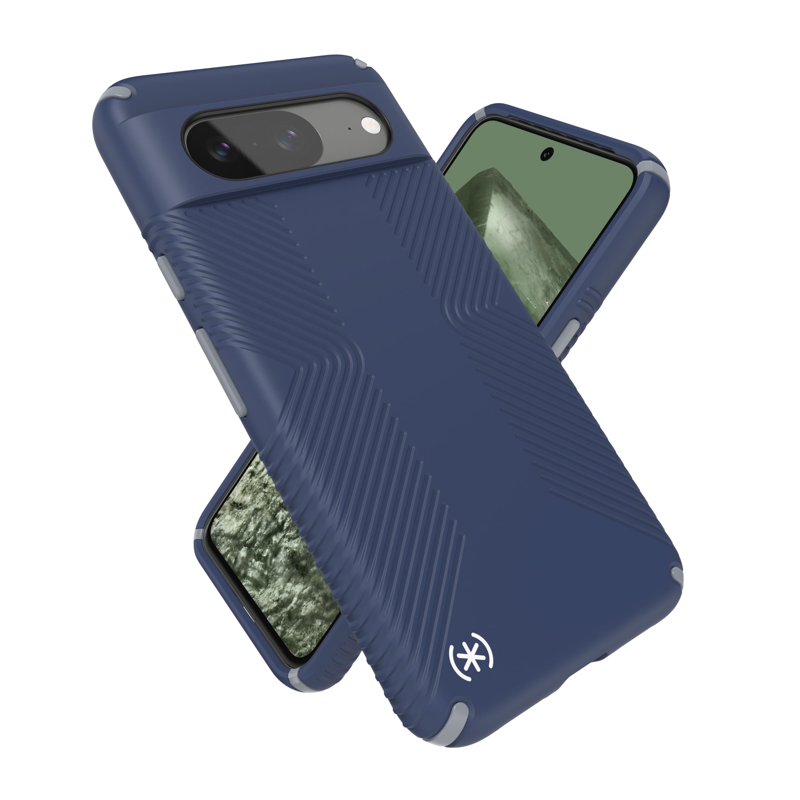 Speck Google Pixel 8 Case - Drop Protection Grip - Scratch Resistant, Soft Touch Phone Case for Google Pixel 8 - Presidio2 Grip Coastal Blue/Dust Grey/White