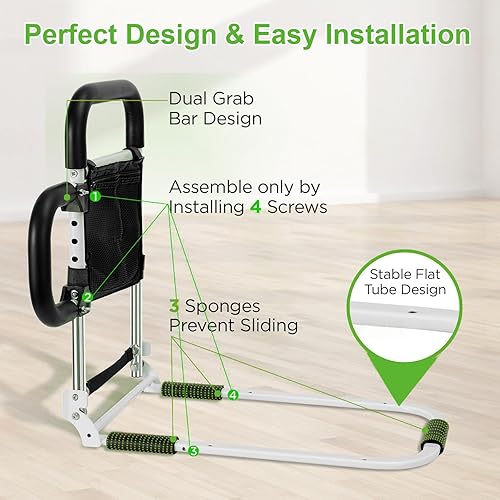 Miniatura 5 de Rieles de cama plegables para adultos mayores con seguridad, con tres bolsillos de almacenamiento, rieles ajustables de ayuda para cama para