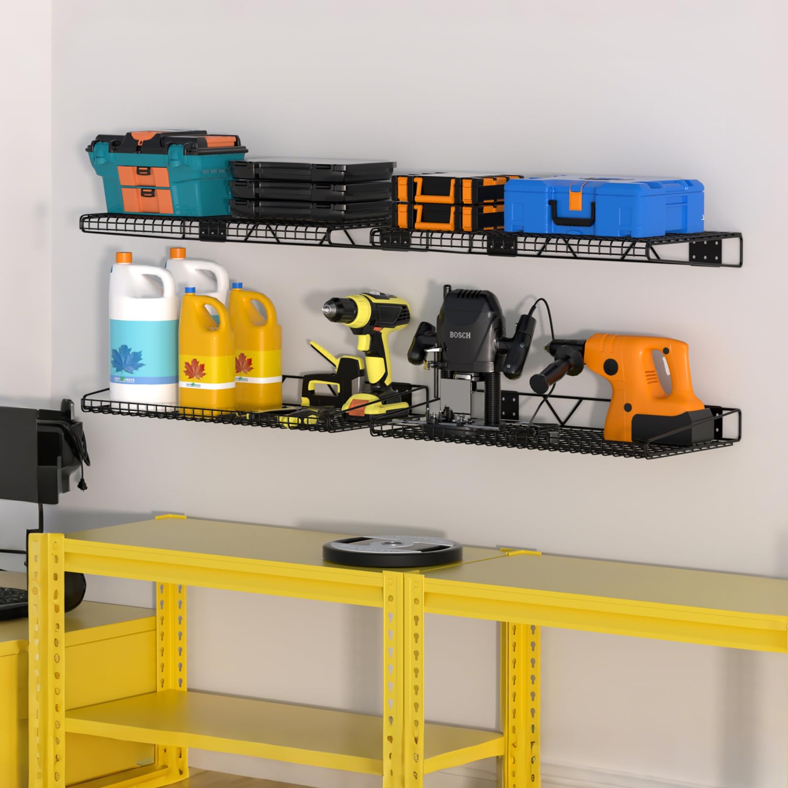 Garage Wall Shelving - 4 Pack, Heavy Duty -2 Garage Wall Shelving - 4 Pack, Heavy Duty -2