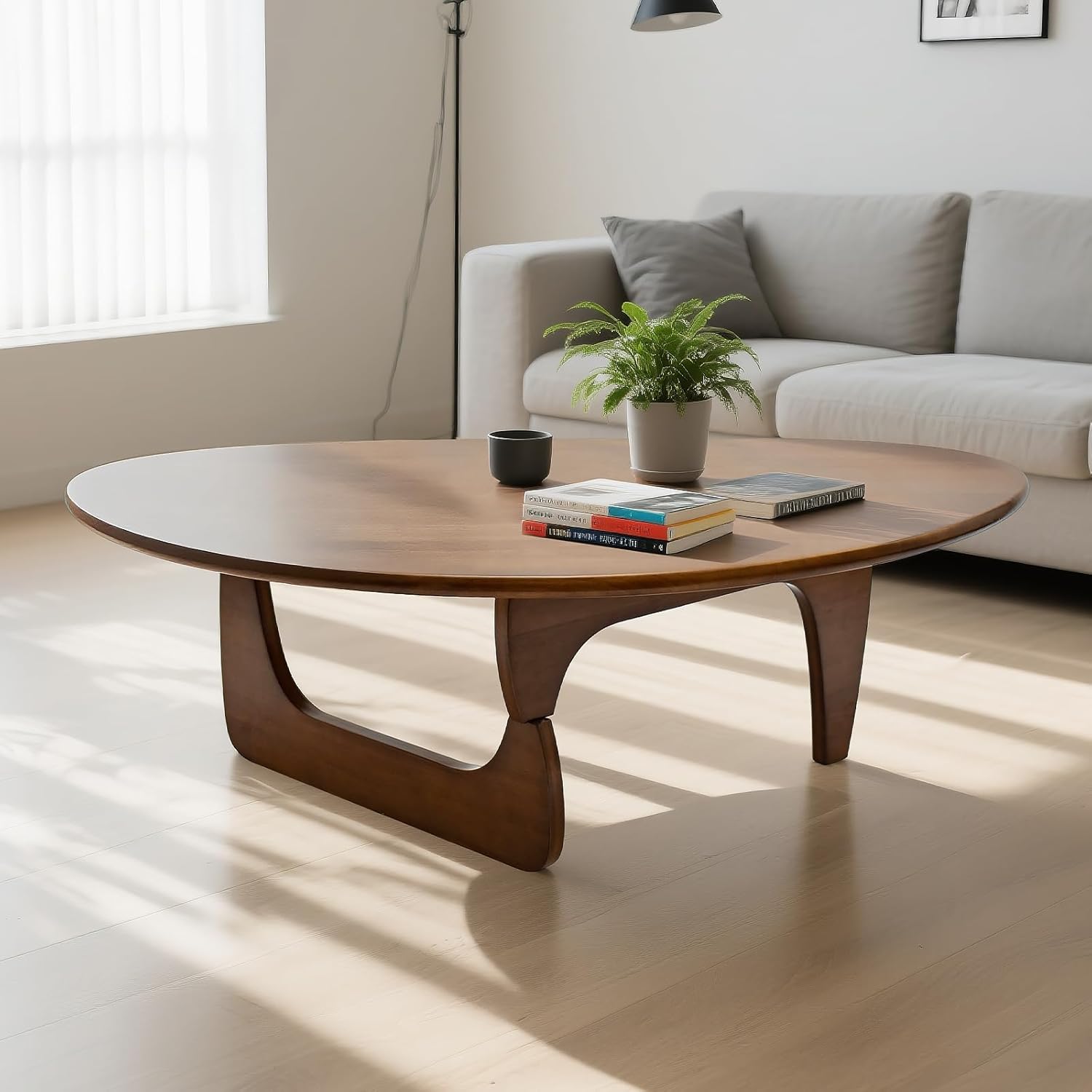 Solid Wooden Modern Triangle Coffee Table: Unique Funky Coffee Tables for Living Room, Oval Mid-Century Irregular Abstract Tea Tables for Patio Office Balcony Bedroom (Walnut, 50" L x 31" W x 16" H) Walnut 50"L x 31"W x 16"H