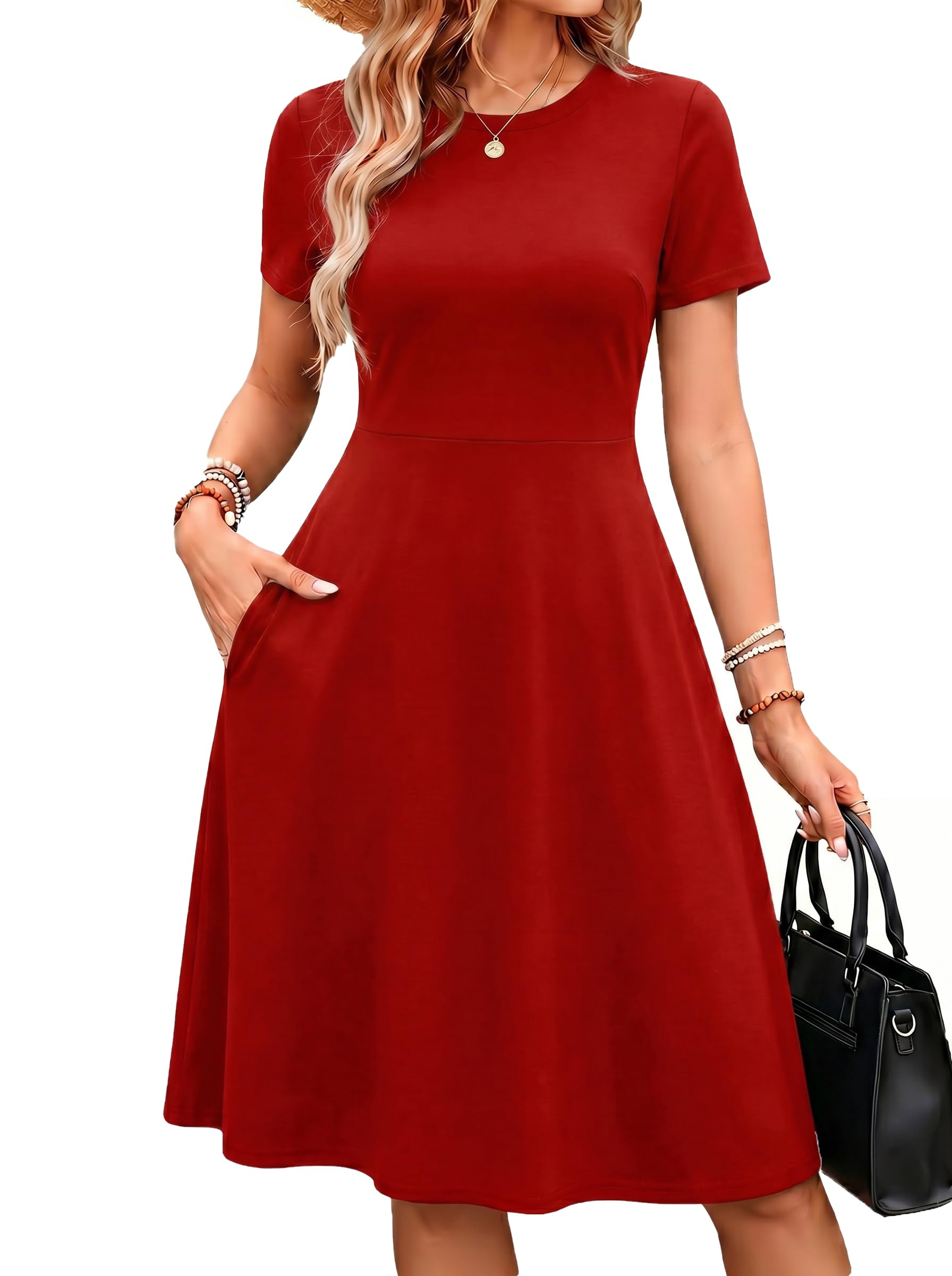 Women's 2026 Fit and Flare Dress Summer Casual Elegant Vintage Floral Printed Work Party A-line Dress with Pockets 162