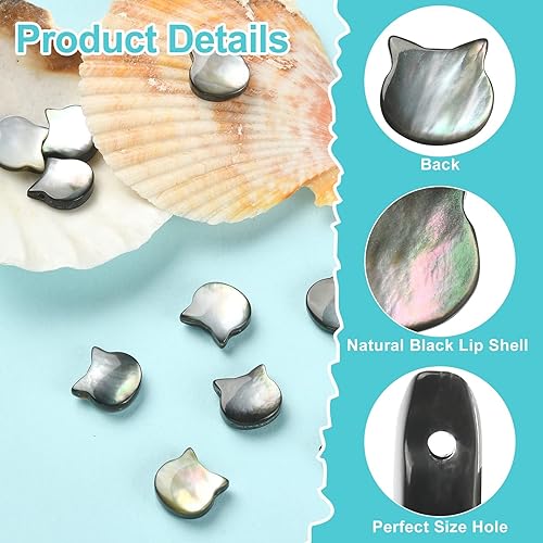 Miniatura 2 de LiQunSweet 10 cuentas de gato de concha natural, cuentas sueltas de cabeza de animal para collares, pulseras, aretes, fabricación de joyas, 0.394 x