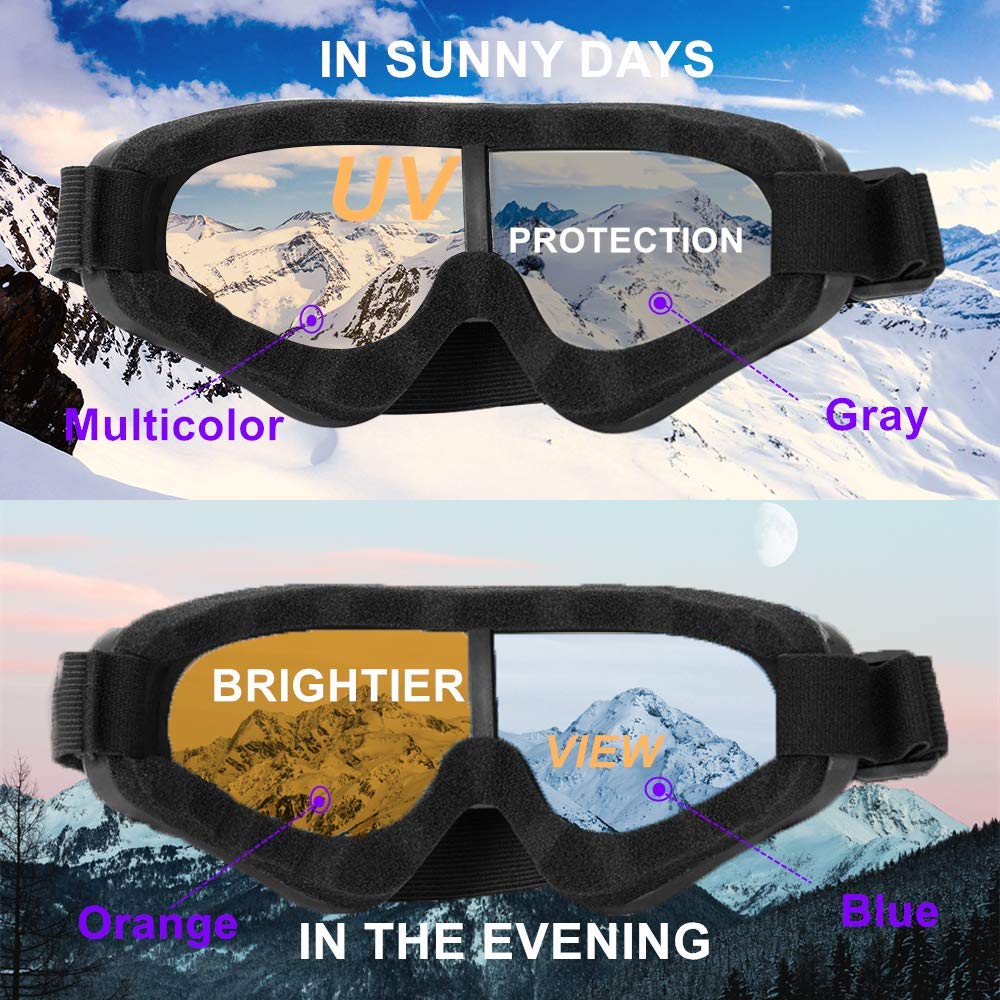 LJDJ Occhiali da sci e snowboard, regolabili, protezione UV 400, per sport all'aria aperta, occhiali tattici, antipolvere, occhiali da sole militari per bambini, ragazzi, ragazze, giovani, uomini,