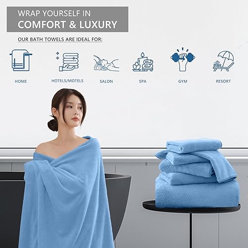 Miniatura 5 de Juego de 6 toallas de baño para baño, de 27 x 54 pulgadas, colección de toallas de baño extra grandes, de 700 GSM, suaves, esponjosas, altamente