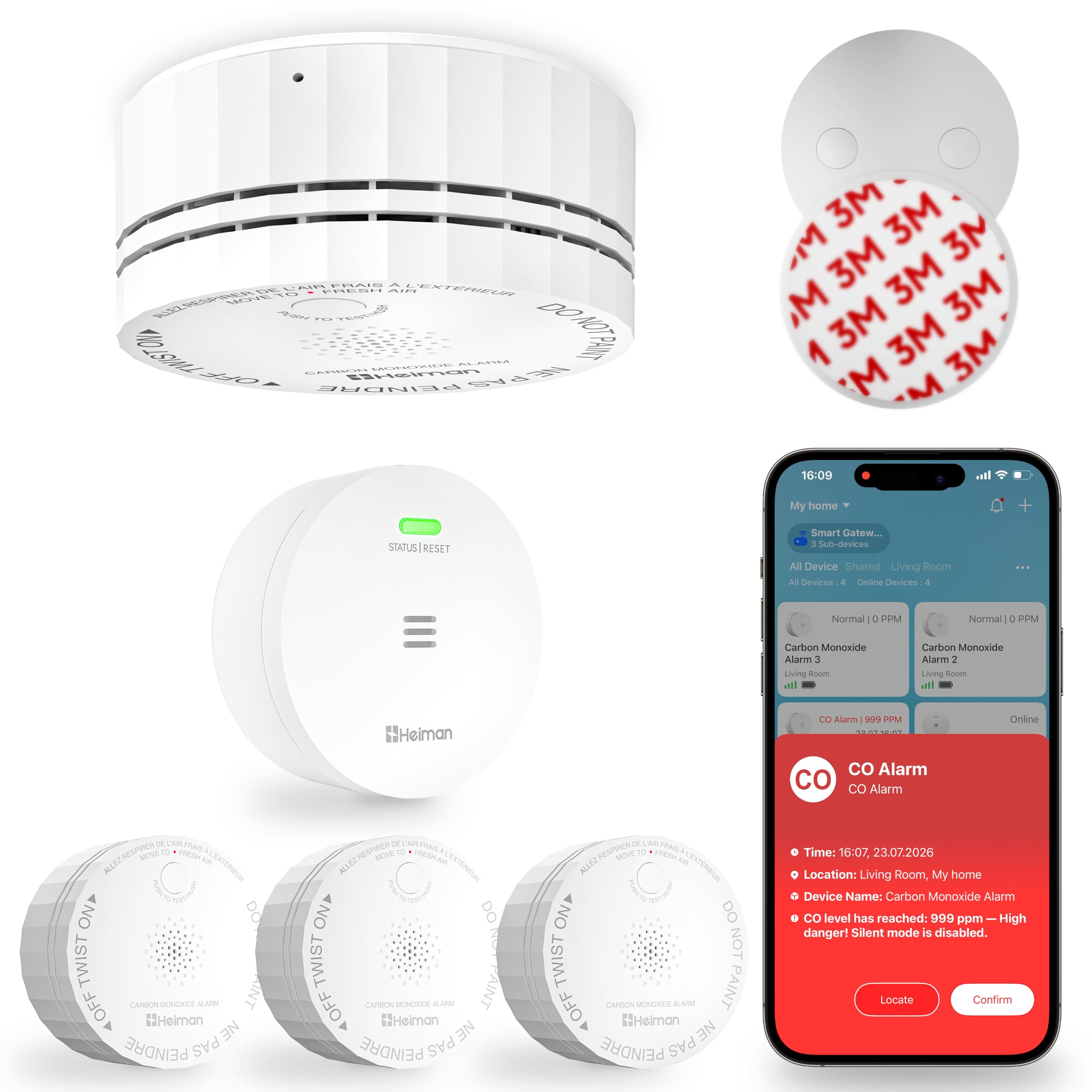 Photo 1 of HEIMAN Smart Carbon Monoxide Detectors with Gateway, 3-Pack