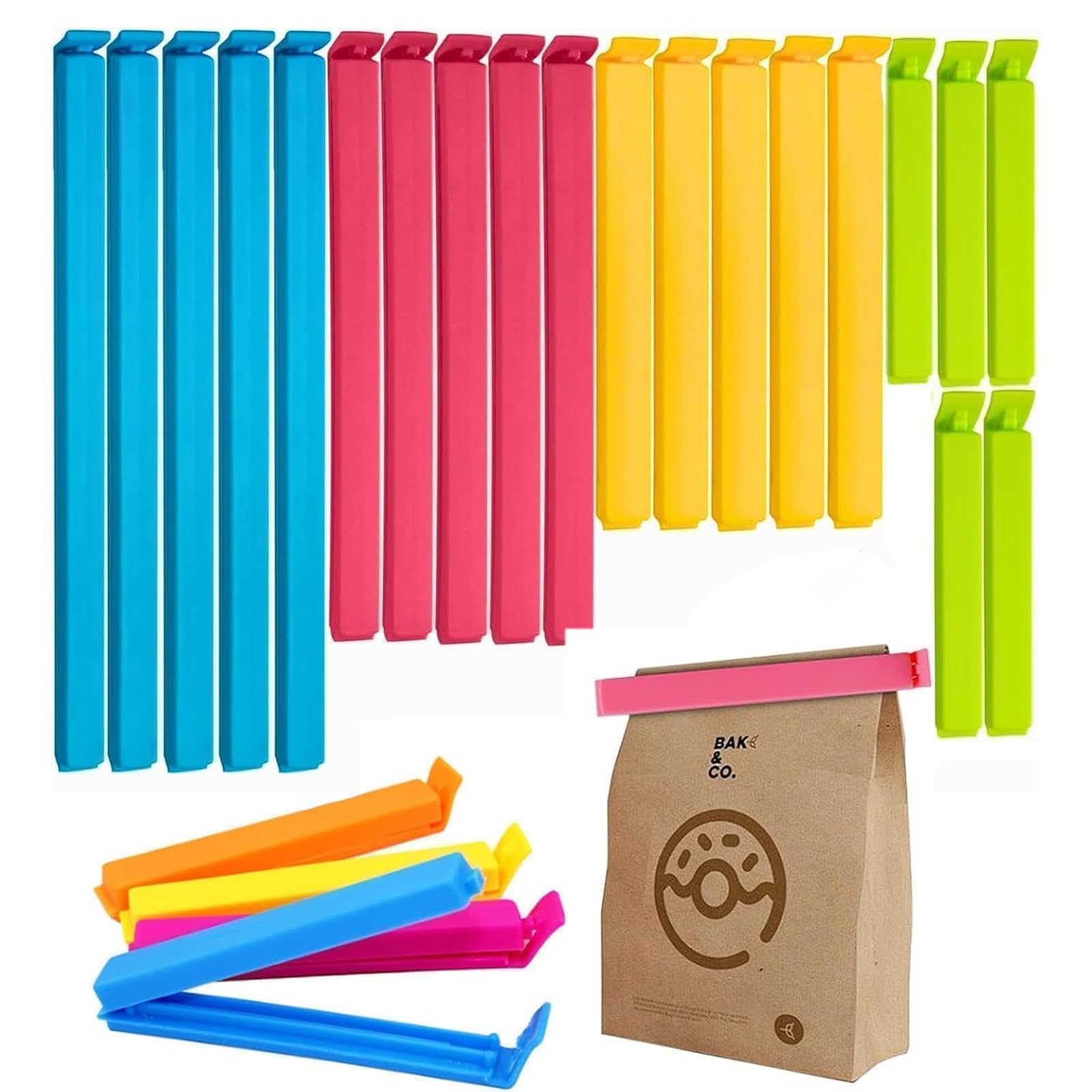 20Pcs Food Clips for Food Storage, 4 Sizes & Colors, Food Clips for Keeping Food Fresh Reusable Sealing Clips for Snack, Pet Food, and Freezer Bags
