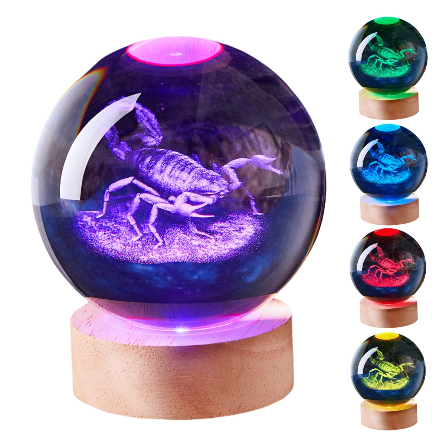 LGY3DLight 3D Crystal Ball Lamp with Remote Control, 3.15 inch Crystal Night Light with Wooden Base 16 Colors Change, Glass Figurine Lamp Gift for Girls Boys Wife Girlfriend Mom (Scorpion)