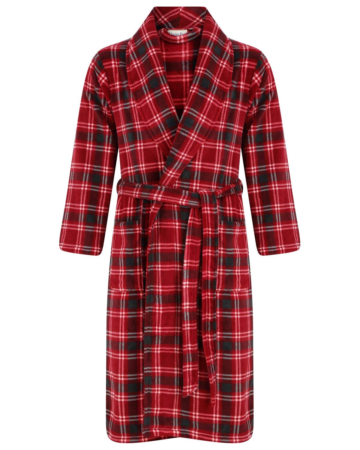 Walker Reid Men's Red Check Coral Fleece Robe Wr66840 Xl