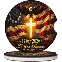 American Eagle 250 Years of Freedom USA Flag Car Coasters for Cup Holders,2.56 Inch Ceramic Cup Holder Coasters with a Finger Notch Cork Base,Car Accessories