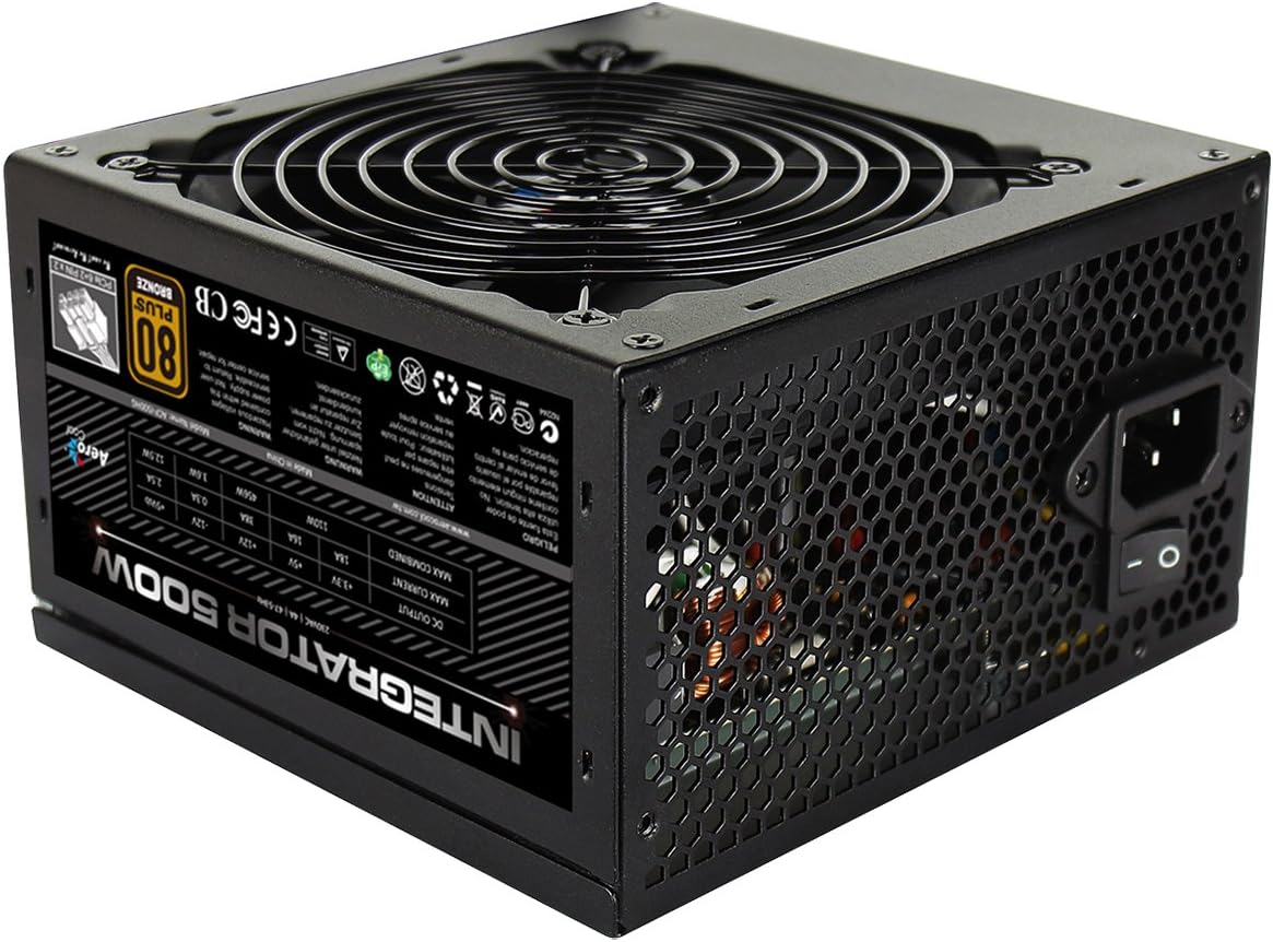 AeroCool Integrator 500W Power Supply, 80 Plus Bronze, Up to 85% Efficiency, 12 cm Black Fan, For Mainstream Systems - Black Oem
