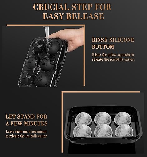 Miniatura 8 de ICEXXP Máquina para hacer bolas de hielo de whisky, relleno sin embudo y fácil de liberar Bandejas redondas grandes para cubitos de hielo de 2.2