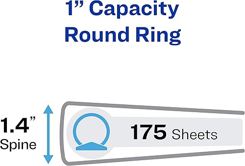 Miniatura 5 de AVERY - Carpeta Economy de 3 anillos de 1 pulgada, anillo redondo, capacidad para papel de 8.5 x 11 pulgadas, 4 carpetas negras (19203)
