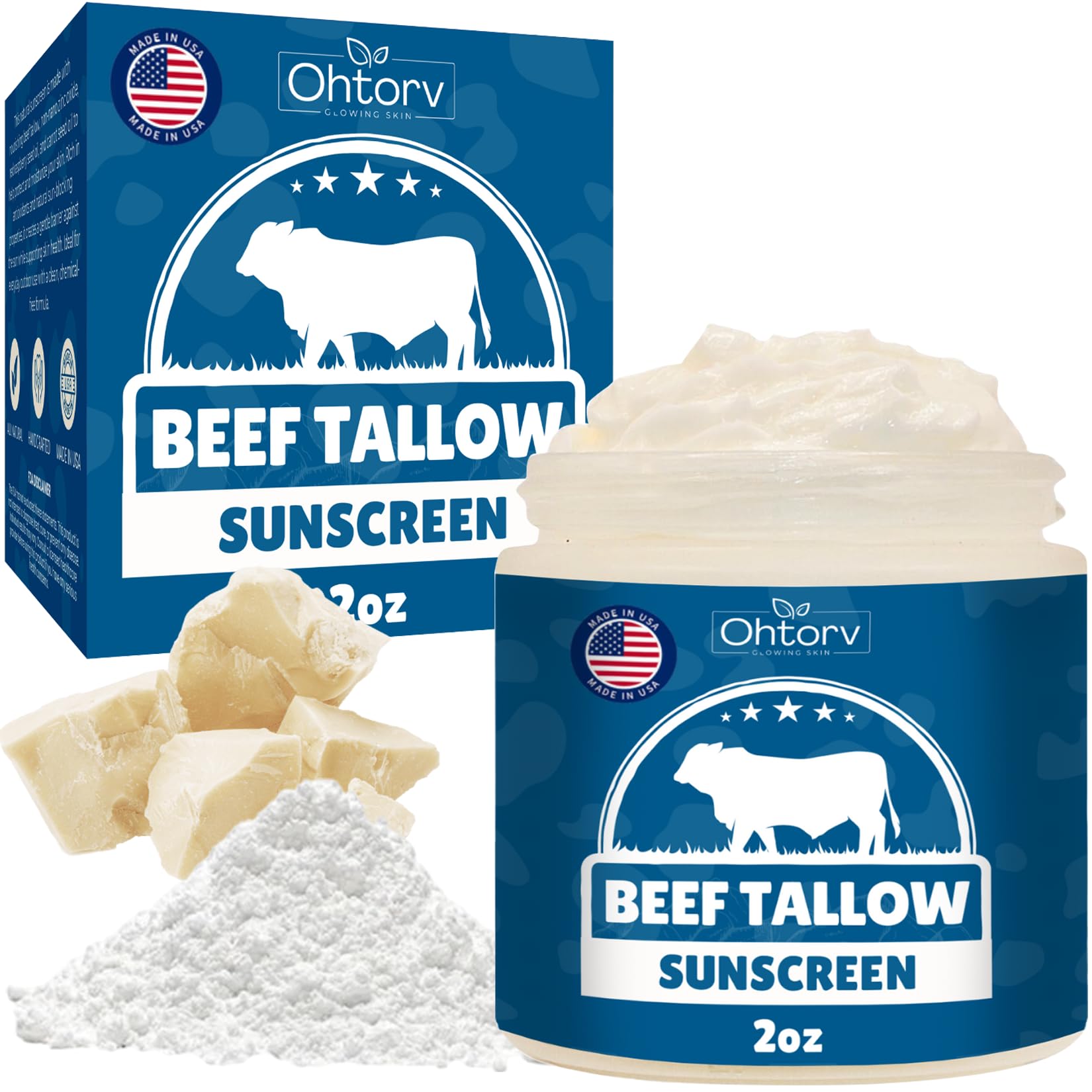 Beef Tallow Sunscreen Natural Tallow Zinc Oxide Sunblock Cream for Face Body Reef Safe Non-Greasy Formula with Red