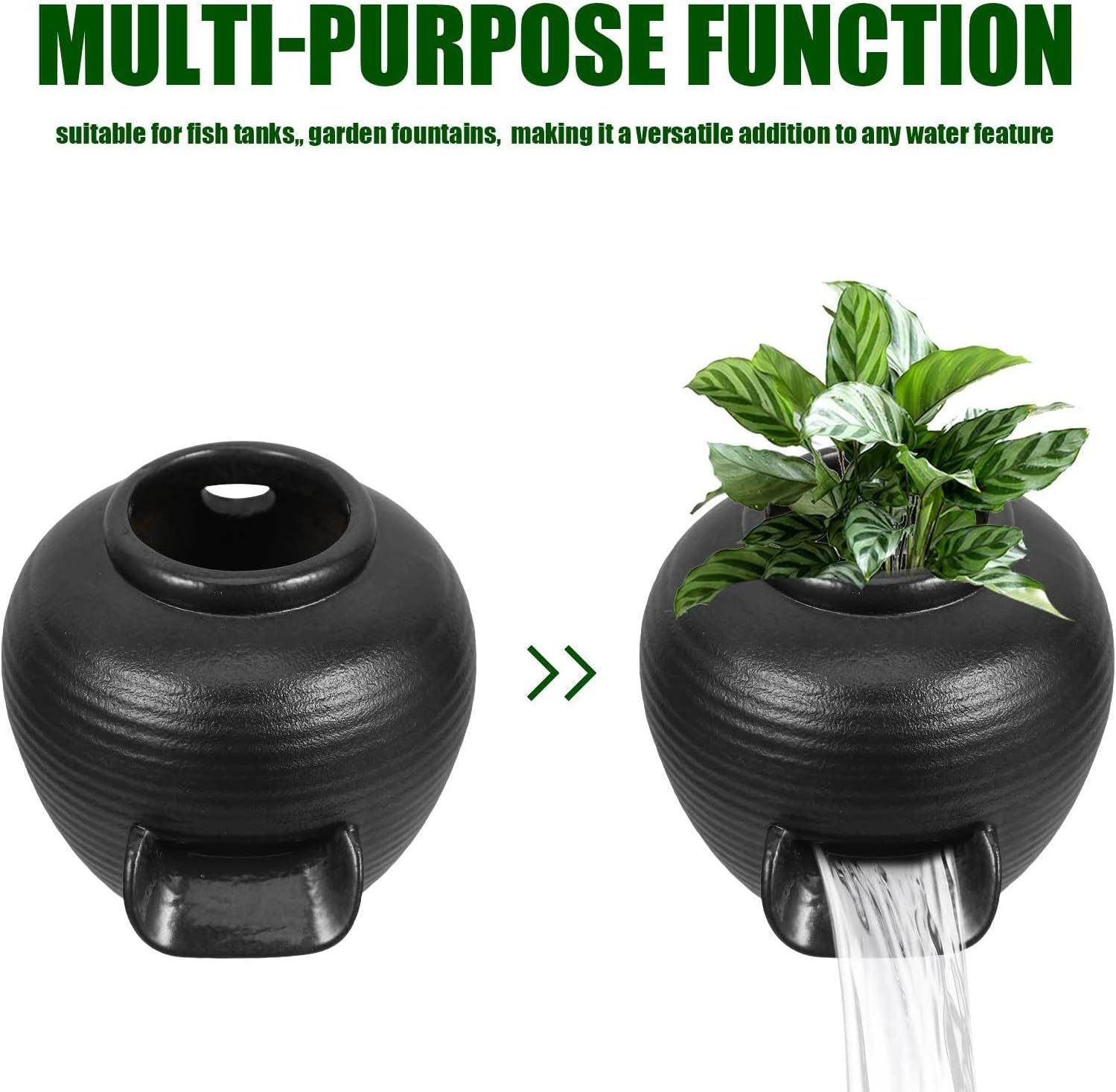 ibasenice Mini Ceramic Fountain Jar 3.54In Tabletop Water Feature with U-Shaped Spout Indoor Circulating Waterfall for Zen Garden Office Home Decor