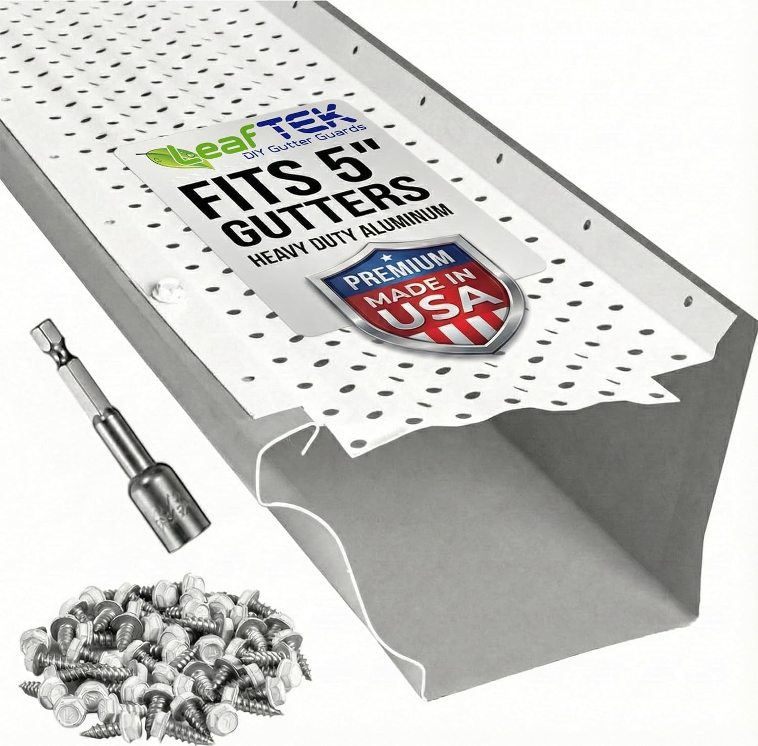 LeafTek DIY Gutter Guards | 8" Sample Kit in White | Sample Sections for 5" & 6" Gutters | Includes Sample Screws & Measuring Info