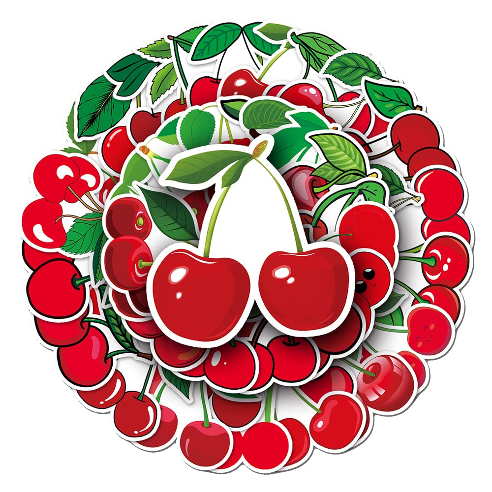 Cherry Stickers Pack for Kids Teens Girls Boys|50 Pcs|Aesthetic Waterproof Cartoon Vinyl Stickers for Hydroflasks Laptop Tablet Computer Waterbottles