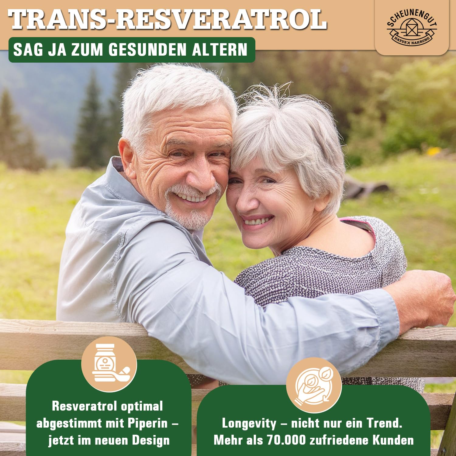 Resveratrol 1000mg -WICHTIG: 100:1 Extrakt (=100000mg jap. Staudenknöterich Wurzel je Tagesdosis) +Piperin -98% Trans-Resveratrol Hochdosiert- Laborgeprüft +Vegan DE SCHEUNENGUT®