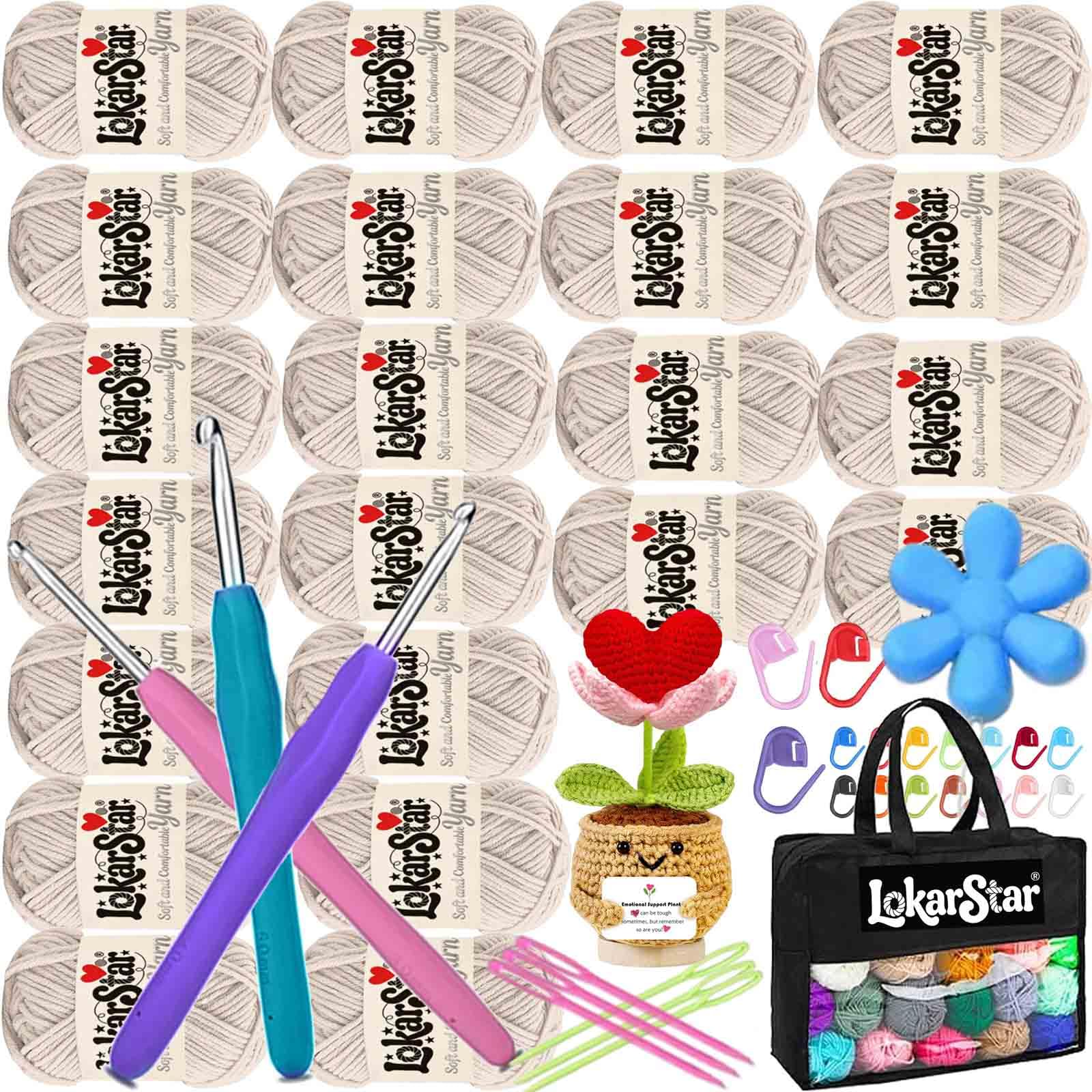 Double Knitting Wool,20 x 50g Acrylic Crochet Yarn for Knitting, Double Knit Acrylic Wool Super Soft Crochet Yarn with Carry Bag, Crochet Hooks for Blankets, Baby Clothes, Hats, Gloves (Beige)