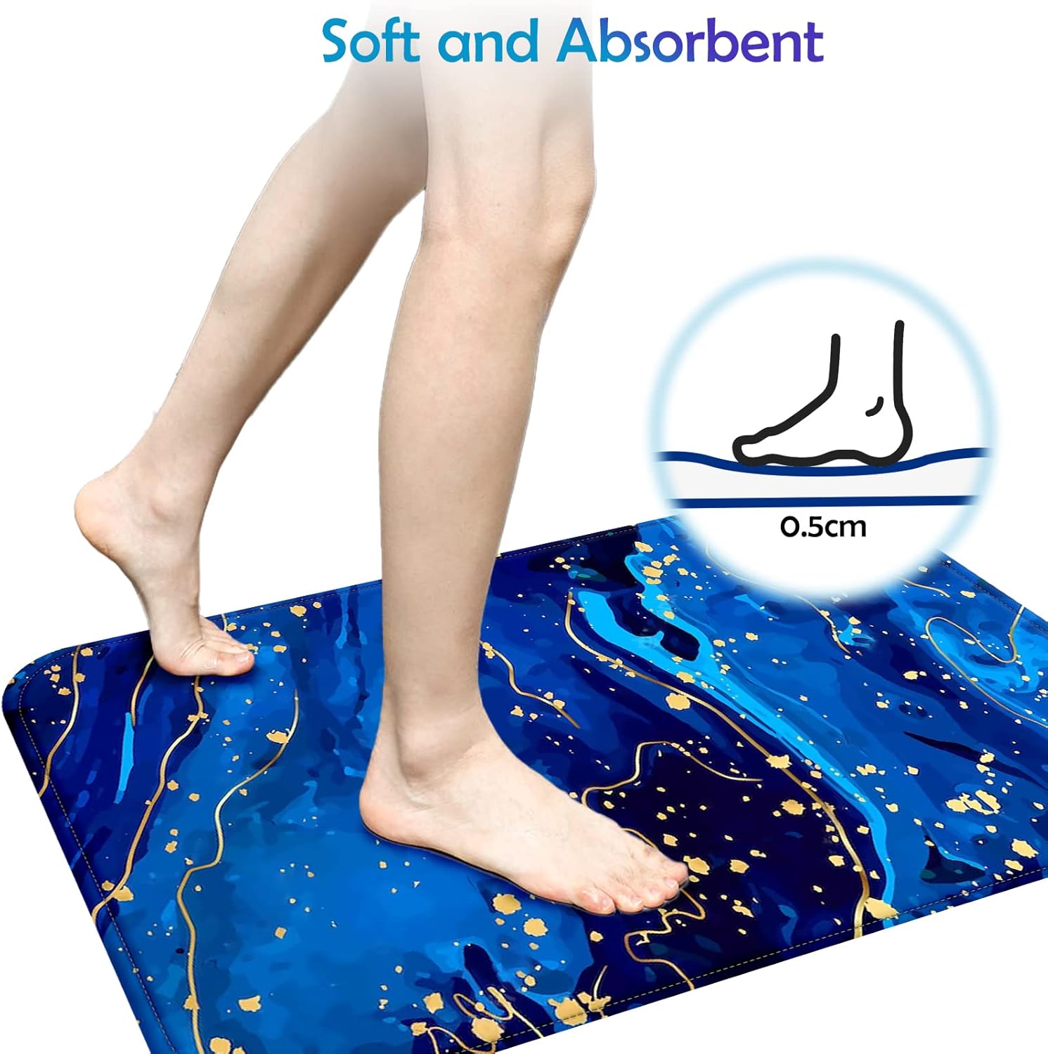 Bathroom Sets with Shower Curtain and Rugs, Bathroom Curtains Shower Set Include Waterproof Shower Curtain Non-Slip Rug Toilet Lid Cover Bath Mat and 12 Hooks, Blue Marble Shower Curtains for Bath